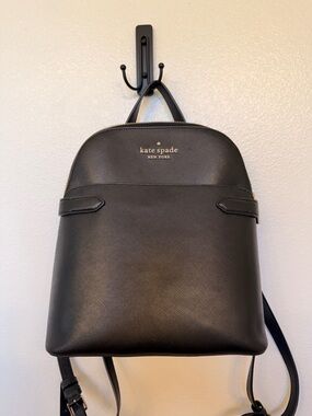 kate spade Black Saffiano Leather Backpack with Gold Logo